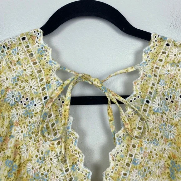 American Eagle Garden Party Faux Wrap Dress Yellow Floral Boho Summer Size Small - Picture 9 of 12